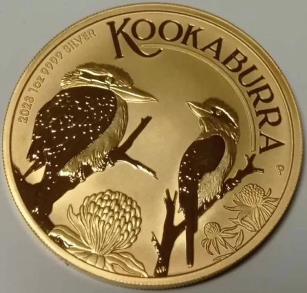 Kookaburra 1 uncja Srebra 2023 Pełne złocenie