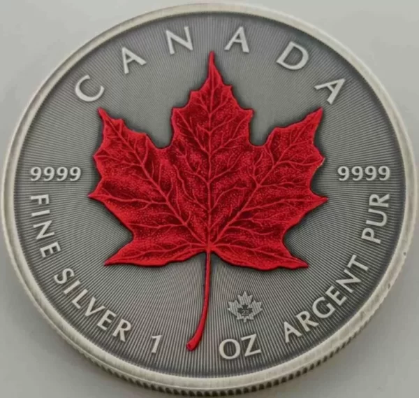 Kanadyjski Liść Klonowy 1 uncja Srebra 2023 Antique Red
