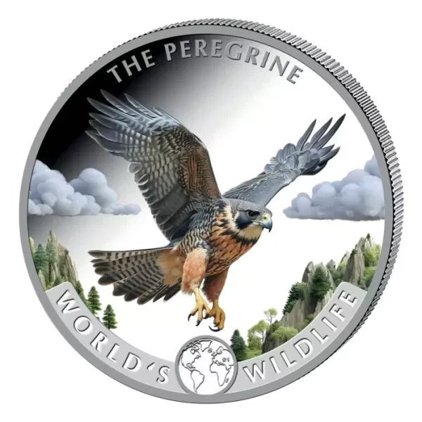 Peregrine Falcon World’s Wildlife 1 uncja Srebra 2024 Kolorowany